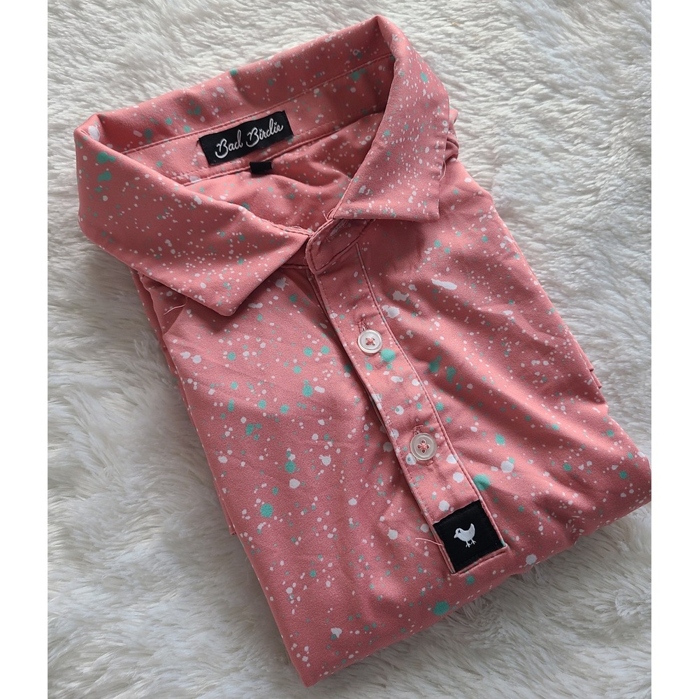 Bad Birdie Mens Pink Paint Splatter Golf Polo Shirt GTSS22F2 Medium